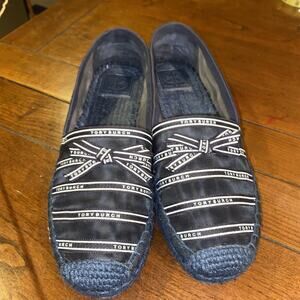 Tory Burch Penelope Navy Mesh Platform Espadrille With Grosgrain Ribbon Sz 9.5